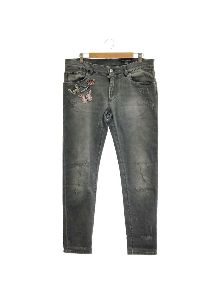 Dolce & Gabbana Black Classic Rose Patch Dame Ji Denim Pants